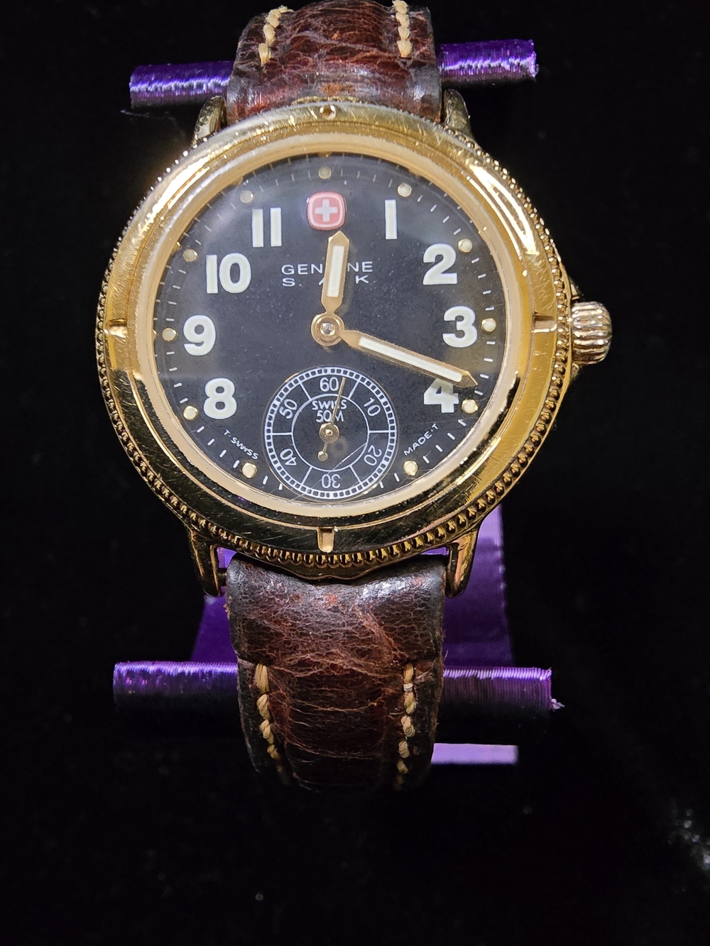 Wenger Genuine SAK Ladies Black Dial Brown Leather Strap Watch 176.0624 (31mm)